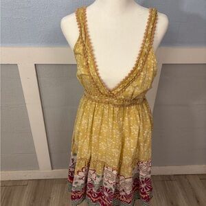 Urban Nomad Boho Sundress Mini Adjustable Strap Button SZ S/M Floral/ Fringe